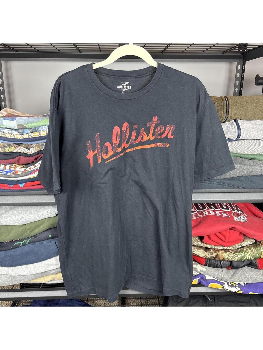 Hollister California Script Logo Graphic Tee Navy Red Women's XL Y2K